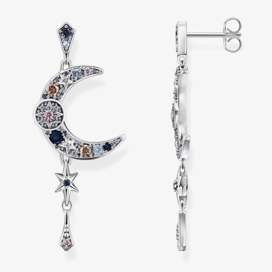 THOMAS SABO Silver Multi-Coloured Moon & Stars Dropper Earrings H220-945-7