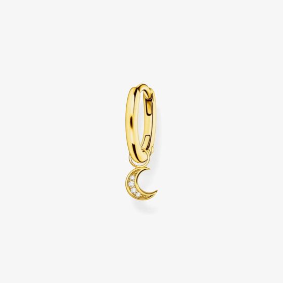 THOMAS SABO Ladies Single Gold-Plated Hoop Moon Pendant Earring CR708-414-14