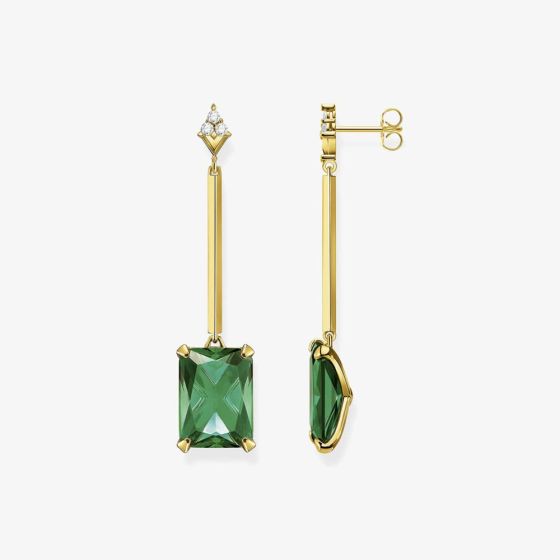 THOMAS SABO Ladies Gold-Plated Green Octagon Dropper Earrings H2176-971-6