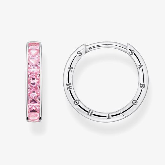 THOMAS SABO Silver & Pink Princess Cut Cubic Zirconia Hoop Earrings CR668-051-9