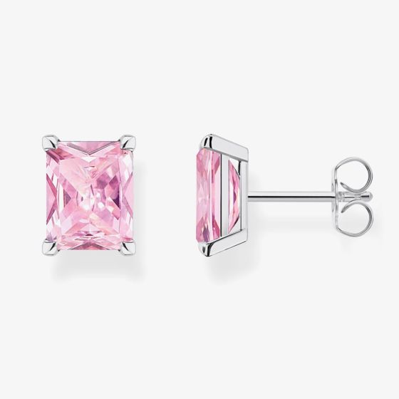 THOMAS SABO Silver & Pink Octagon Cut Cubic Zirconia Large Stud Earrings H2201-051-9