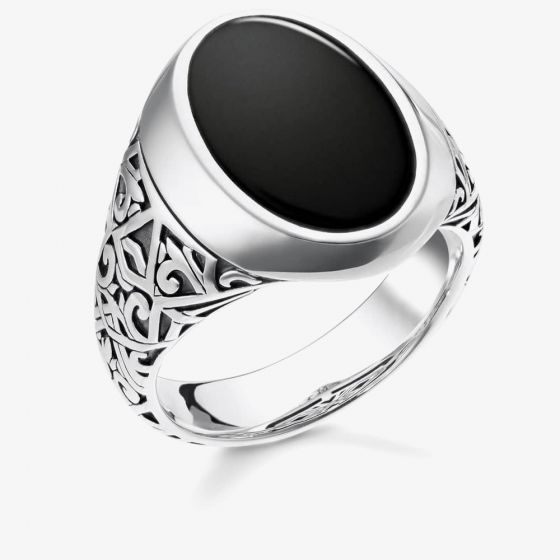 THOMAS SABO Sterling Silver Oxidized Black Onyx Signet Ring TR2242-698-11