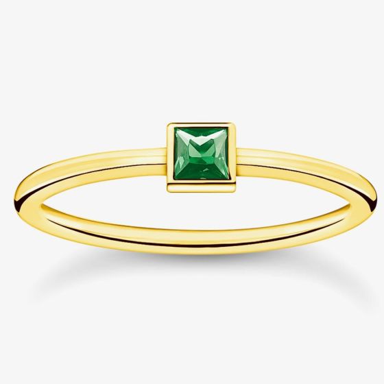 THOMAS SABO Gold Plated Green Stone Ring TR2395-472-6