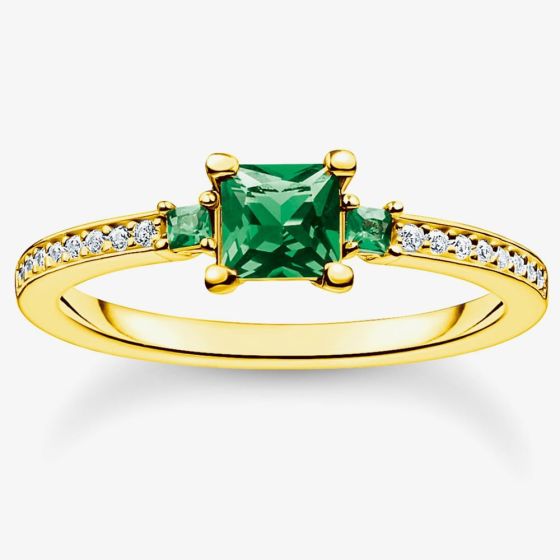 THOMAS SABO Gold Plated Three Green Stone Ring TR2402-917-6