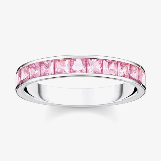 THOMAS SABO Silver & Pink Princess Cut Cubic Zirconia Channel Set Ring TR2358-051-9