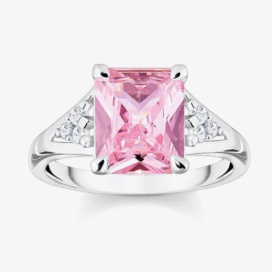 THOMAS SABO Silver & Pink Octagon Cut Cubic Zirconia Cocktail Ring TR362-051-9