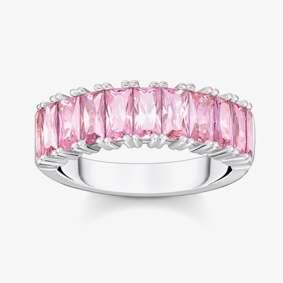 THOMAS SABO Silver & Pink Baguette Cut Cubic Zirconia Ring TR2366-051-9