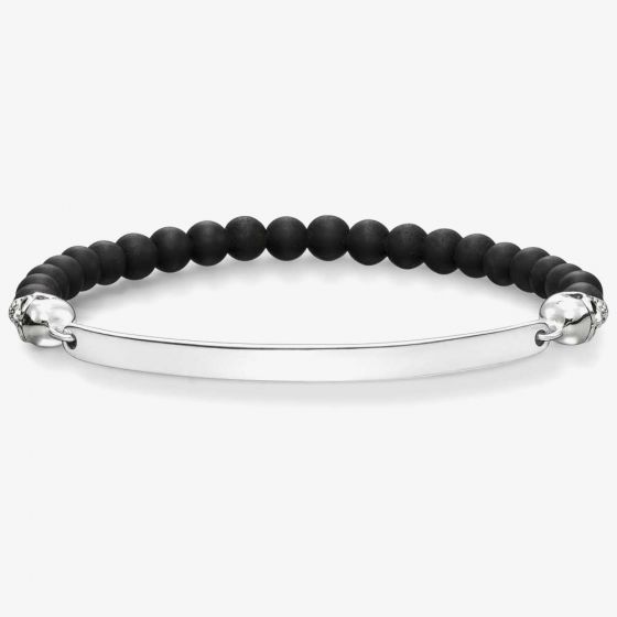 THOMAS SABO Silver 2 Skull Matte Obsidian Bracelet LBA0015-704-11