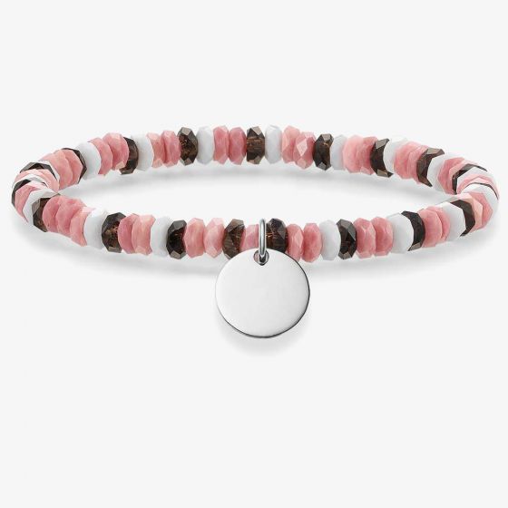 THOMAS SABO Silver Disc Pink Black White Stone Bracelet LBA0026-833-7