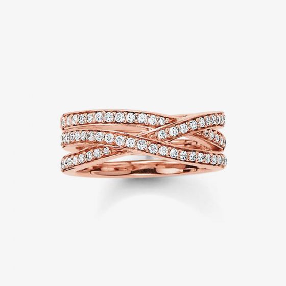 THOMAS SABO Rose Gold Plated Multi Crossover Cubic Zirconia Ring TR2012-416-14