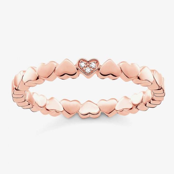 THOMAS SABO Rose Gold Tone Diamond Heart Band Ring D_TR0013-923-14