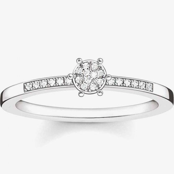 THOMAS SABO Silver Round Pavé Diamond Shoulders Ring D_TR0022-725-14