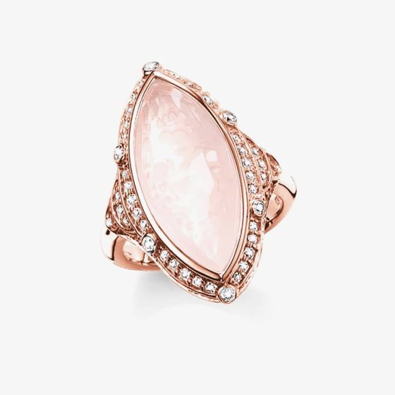 THOMAS SABO Rose Gold Plated Rose Quartz Marquise Ring TR2041-537-9