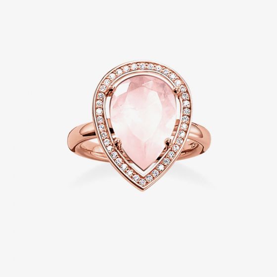 THOMAS SABO Rose Gold Plated Pear Shape Rose Quartz Cubic Zirconia Ring TR2043-537-9