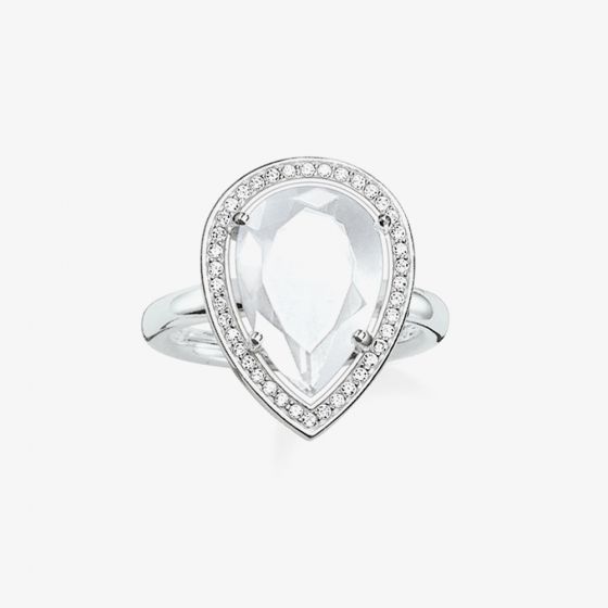 THOMAS SABO Silver Pear Shape Milky Quartz Cubic Zirconia Ring TR2043-690-14