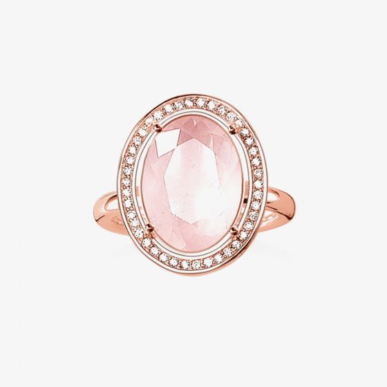 THOMAS SABO Rose Gold Plated Rose Quartz Cubic Zirconia Oval Ring TR2044-537-9