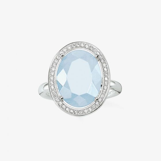 THOMAS SABO Silver Aqua Clear Cubic Zirconia Oval Ring TR2044-694-31