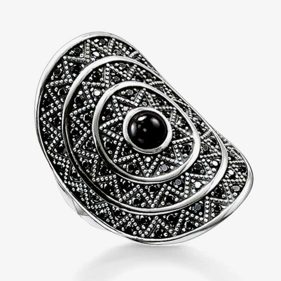 THOMAS SABO Ladies Silver Glam And Soul Onyx ZigZag Ring TR2053-641-11