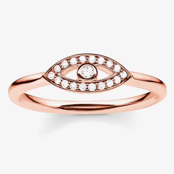 THOMAS SABO Silver Rose Gold Plated Cubic Zirconia Nazar Eye Ring TR2075-416-14