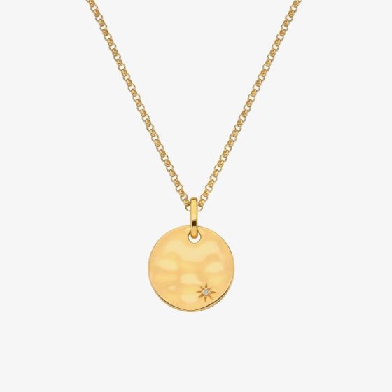 Hot Diamonds Lunar 18ct Gold Plated Diamond Hammered Pendant Necklace DP837