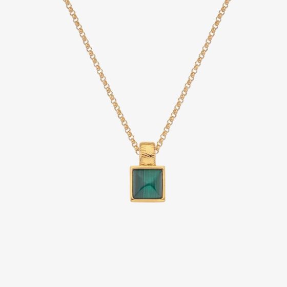 Hot Diamonds Revive 18ct Gold Plated Malachite Square Pendant Necklace DP844