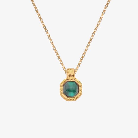 Hot Diamonds Revive 18ct Gold Plated Malachite Hexagon Pendant Necklace DP845