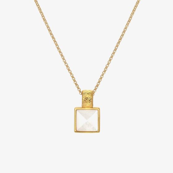 Hot Diamonds Calm 18ct Gold Plated Mother Of Pearl Diamond Square Pendant Necklace DP896