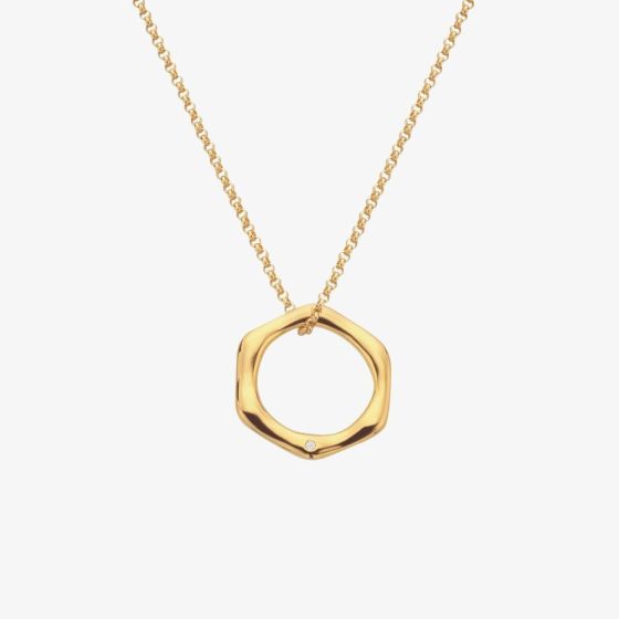 Hot Diamonds Fluid 18ct Gold Plated Diamond Hexagon Pendant Necklace DP904