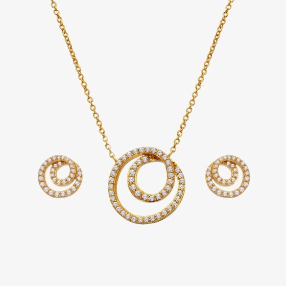 Hot Diamonds Golden Edit White Topaz Shimmer Circle Jewellery Set SS156