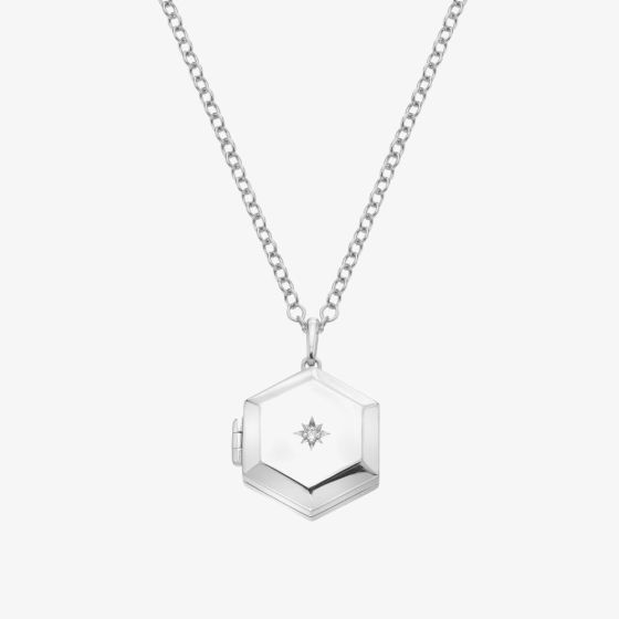 Hot Diamonds Silver Diamond Set Hexagon Locket Necklace DP1100