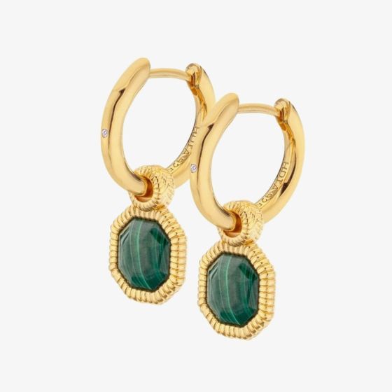 Hot Diamonds Revive 18ct Gold Plated Malachite Dropper Earrings DE676
