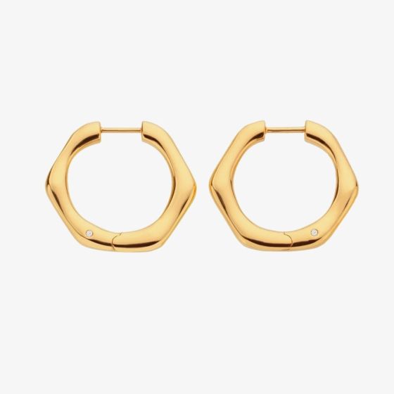 Hot Diamonds Fluid 18ct Gold Plated Diamond Hexagon Hoop Earrings DE726
