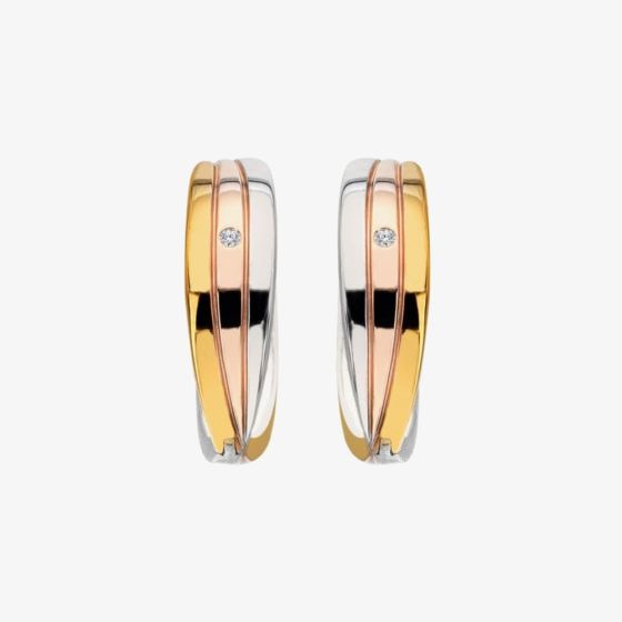 Hot Diamonds Sterling Silver Three Colour Diamond Trio Huggie Hoop Earrings DE841