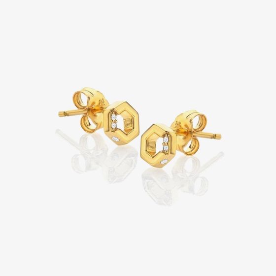 Hot Diamonds HD X Golden Edit Hexagon White Topaz Stud Earrings DE756