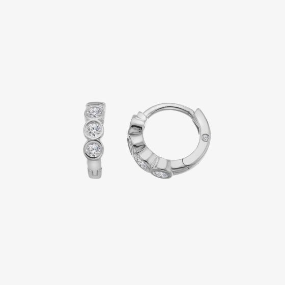 Hot Diamonds Tender Sterling Silver White Topaz Huggie Hoop Earrings DE871