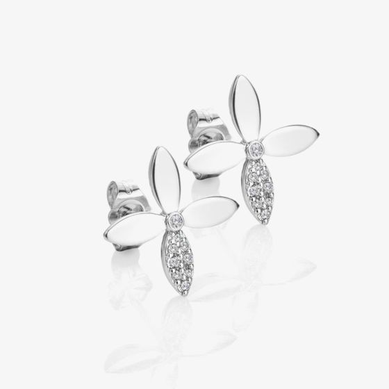 Hot Diamonds Silver Eden White Topaz Flower Stud Earrings DE892