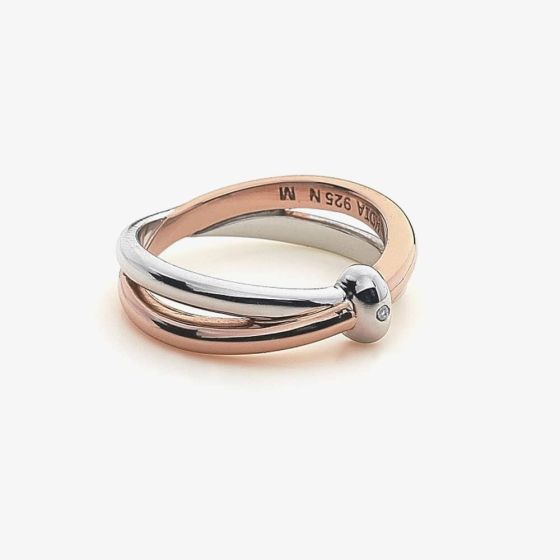 Hot Diamonds Sterling Silver 18ct Rose Gold Interlocking Ring DR112