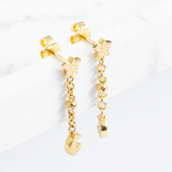 Rachel Galley Gold Plated Sun & Moon Dropper Stud Earrings CE8140 YGP
