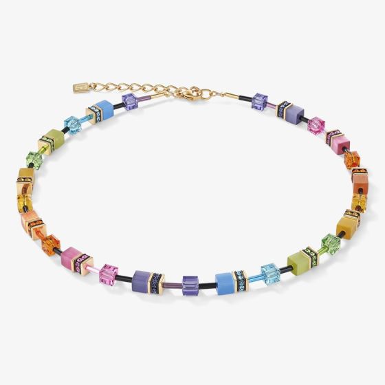 Coeur De Lion GeoCUBE Gold Plated Multicolour Rainbow Crystal Bead Necklace 2838/10-1573