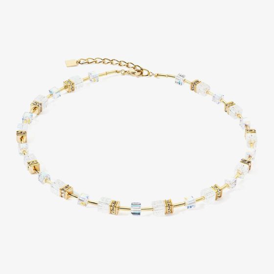 Coeur De Lion GeoCUBE Gold Plated White Crystal Bead Necklace 3018/10-1416