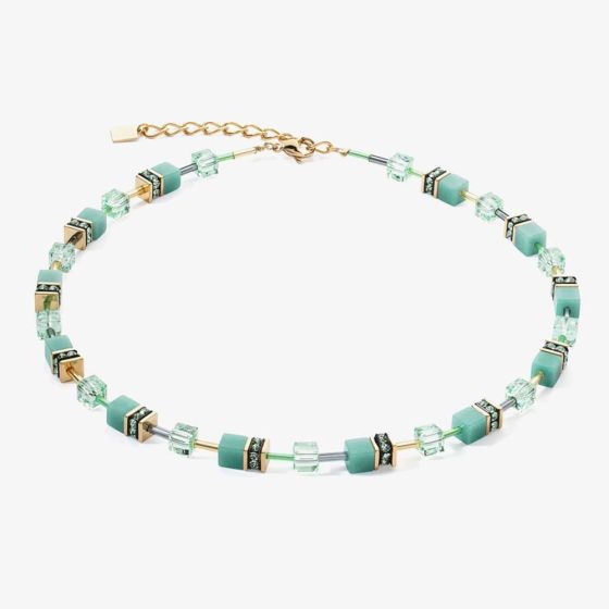 Coeur De Lion GeoCUBE Iconic Mono Gold Plated Green Crystal Necklace 4020/10-0533