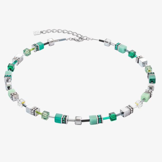 Coeur De LionLadies GeoCUBE Silver & Green Square Crystal Necklace 2838/10-0500