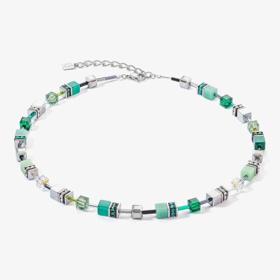 Coeur De Lion GeoCUBE Iconic Silver & Green Multi Stone Necklace 2830/10-0500