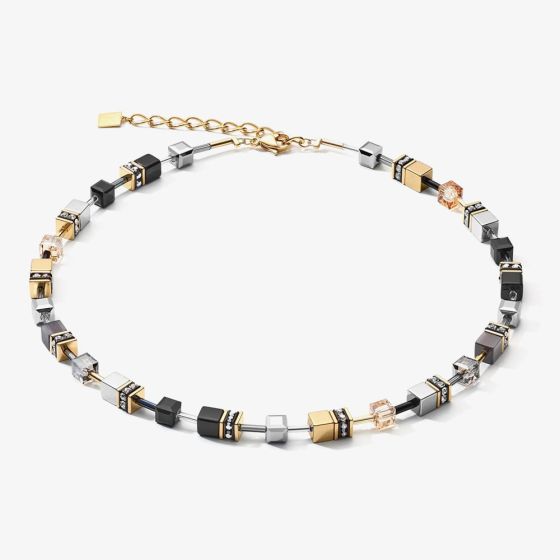 Coeur De Lion GeoCUBE Grey & Gold Multi Stone Necklace 2839/10-1216