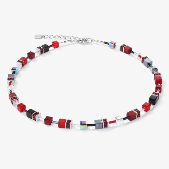 Coeur De Lion GeoCUBE Red & Grey Multi Stone Necklace 4014/10-0312