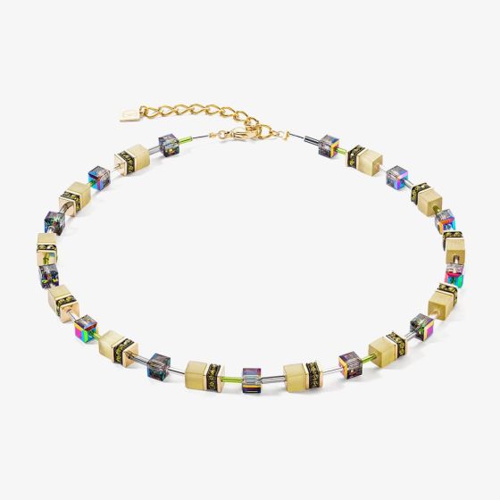 Coeur De Lion GeoCUBE Iconic Gold Tone Olive Multi Stone Necklace 4020/10-0900