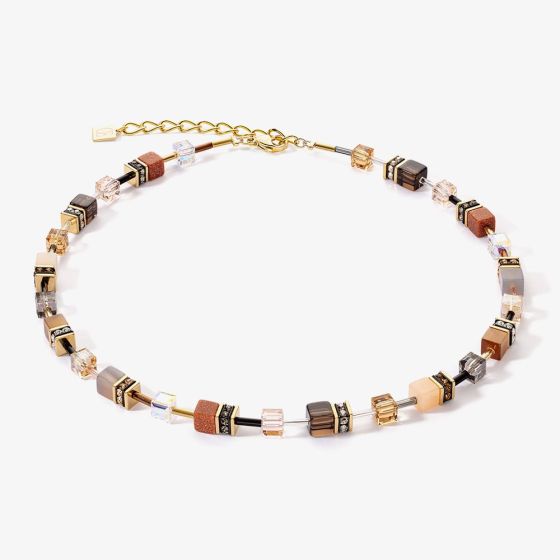 Coeur De Lion GeoCUBE Gold Tone & Brown Multi Stone Necklace 4905/10-1100