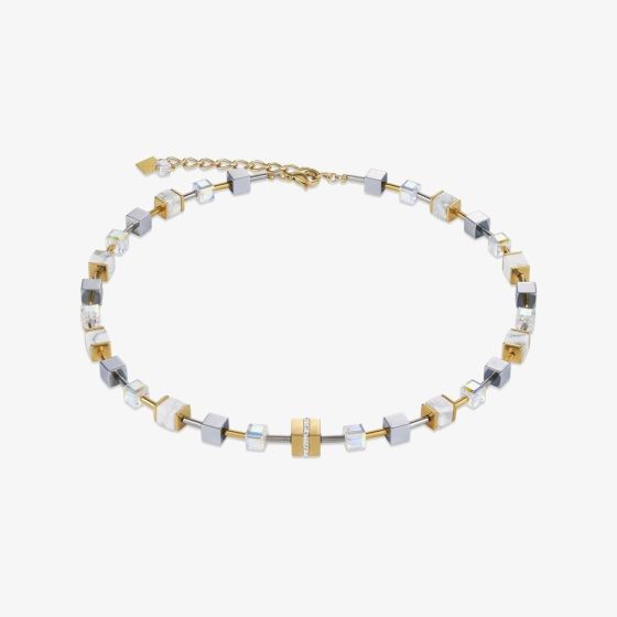 Coeur De Lion Geo CUBE Gold White Multistone Necklace 4965/10-1614