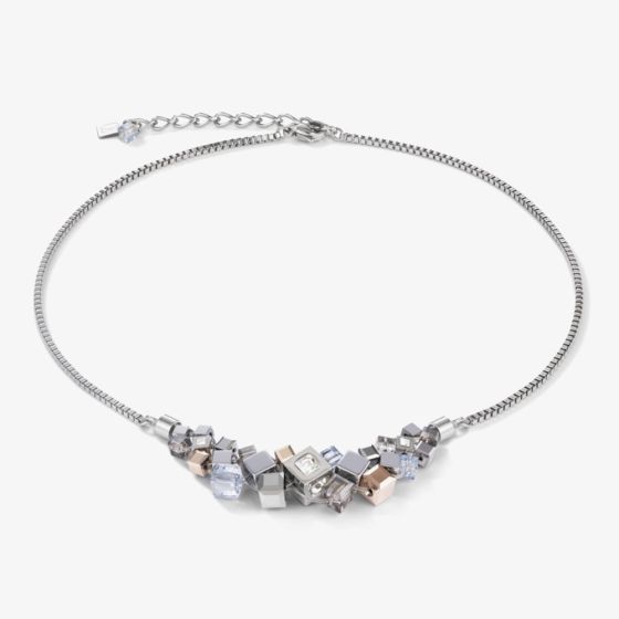 Coeur De Lion GeoCUBE Silver Rose Gold Cluster Necklace 5037/10-1723