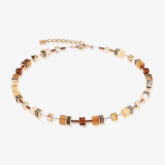 Coeur De Lion GeoCUBE Rose Gold Tone Mocha Multi Stone Necklace 2838/10-1100